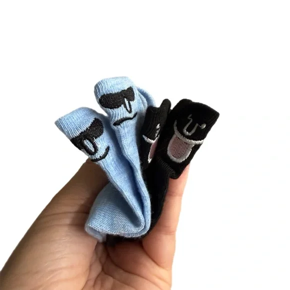 Blue and black low cut fun face socks with stay up heel tab NWT - Picture 4 of 6